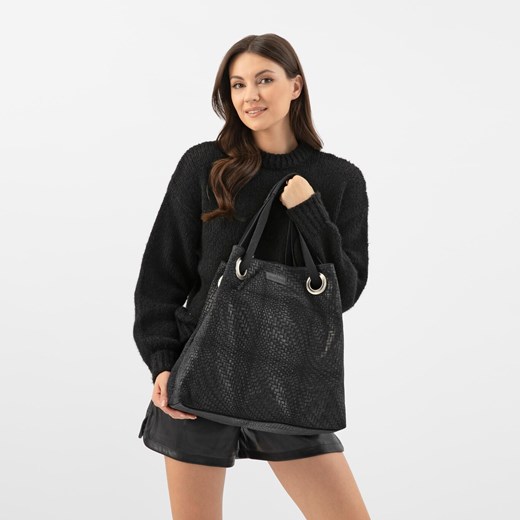 Wojas Duża Czarna Torebka Damska W Pleciony Wzór ze sklepu Wojas w kategorii Torby Shopper bag - zdjęcie 177663934