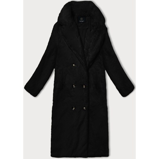 Płaszcz futerko damskie z kołnierzem czarne  (WD2332) ze sklepu goodlookin.pl w kategorii Kurtki damskie - zdjęcie 177664064
