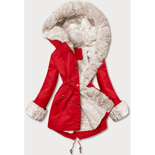Parka z futrzaną podpinką jasnoczerwona (5M763-270) ze sklepu goodlookin.pl w kategorii Parki damskie - zdjęcie 177664204