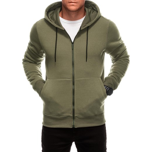 Rozpinana męska dresowa bluza z kapturem BASIC – ciemnooliwkowa V2 EM-SSBZ-0101 Other M Edoti