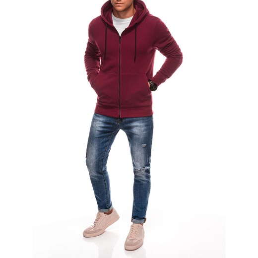 Rozpinana dresowa bluza męska z kapturem BASIC – bordowa V7 EM-SSBZ-0101 ze sklepu Edoti w kategorii Bluzy męskie - zdjęcie 177673602