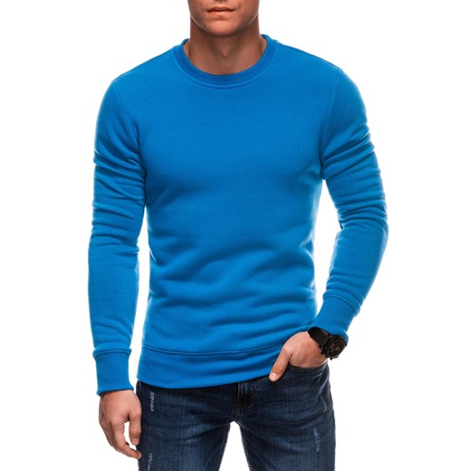 Jednolita męska bluza dresowa round neck BASIC – niebieska V1 EM-SSBN-0100 ze sklepu Edoti w kategorii Bluzy męskie - zdjęcie 177673610