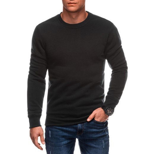Jednolita męska dresowa bluza round neck BASIC – czarna V6 EM-SSBN-0100 ze sklepu Edoti w kategorii Bluzy męskie - zdjęcie 177673640