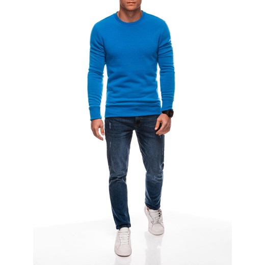 Jednolita męska bluza dresowa round neck BASIC – niebieska V1 EM-SSBN-0100 Edoti S Edoti