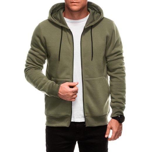 Rozpinana męska dresowa bluza z kapturem BASIC – ciemnooliwkowa V2 EM-SSBZ-0101 Other L Edoti