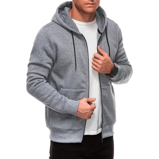 Rozpinana bluza dresowa męska z kapturem BASIC – szary melanż V8 EM-SSBZ-0101 ze sklepu Edoti w kategorii Bluzy męskie - zdjęcie 177673674