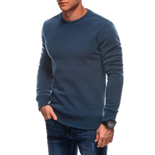 Męska jednolita bluza dresowa round neck BASIC – granatowa V5 EM-SSBN-0100 ze sklepu Edoti w kategorii Bluzy męskie - zdjęcie 177673691