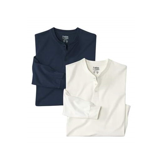 Zestaw 2 koszulek z długimi rękawami i kołnierzem tunezyjskim ze sklepu Atlas For Men w kategorii T-shirty męskie - zdjęcie 177673732