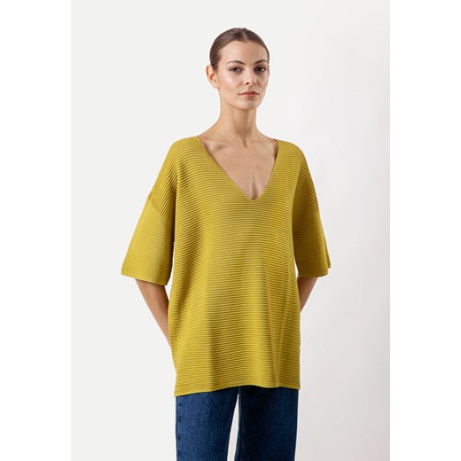 Oliwkowa bluzka oversize z prążkowanej dzianiny ze sklepu Molton w kategorii Swetry damskie - zdjęcie 177673984