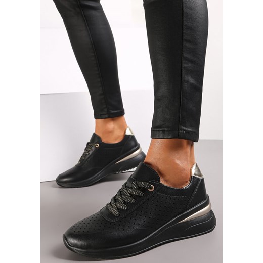 Czarne Sneakersy ze Skóry Naturalnej z Ozdobnymi Wstawkami Molma ze sklepu renee.pl w kategorii Buty sportowe damskie - zdjęcie 177676092