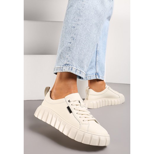 Beżowe Sneakersy ze Skóry Naturalnej na Tłoczonej Platformie Pelinea ze sklepu renee.pl w kategorii Buty sportowe damskie - zdjęcie 177676142