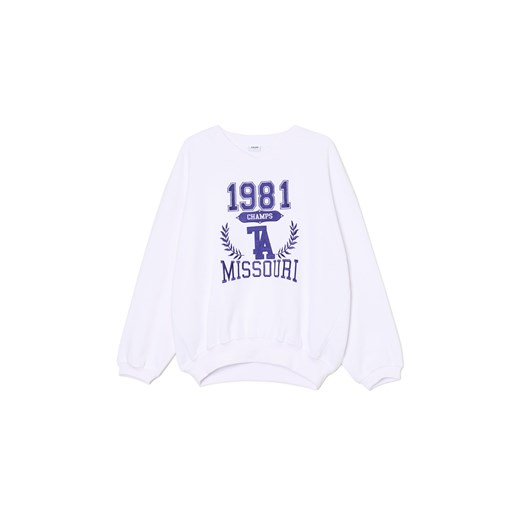 Cropp - Bluza z nadrukiem w stylu college - biały Cropp XL Cropp