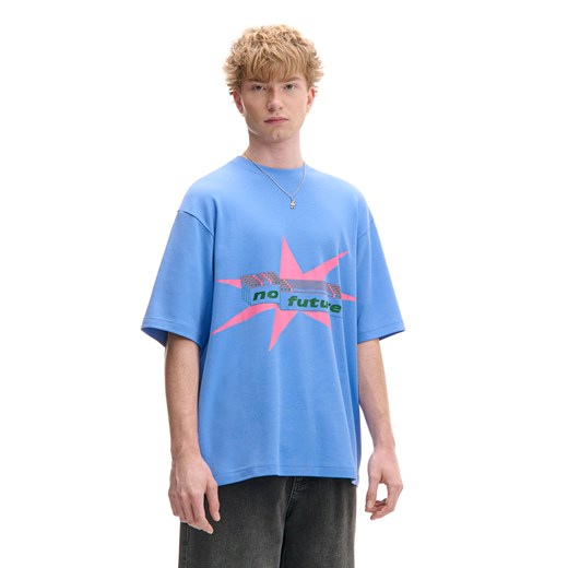 Cropp - Niebieska koszulka z kolorowym nadrukiem - niebieski ze sklepu Cropp w kategorii T-shirty męskie - zdjęcie 177700993