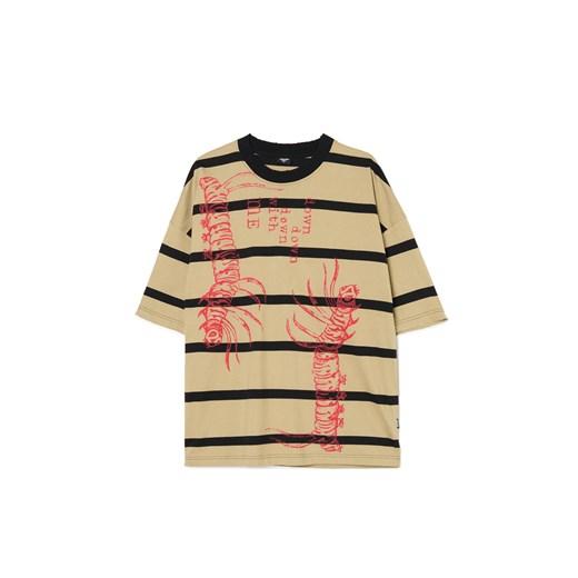 Cropp - Wzorzysty T-shirt w paski - zielony ze sklepu Cropp w kategorii T-shirty męskie - zdjęcie 177701022