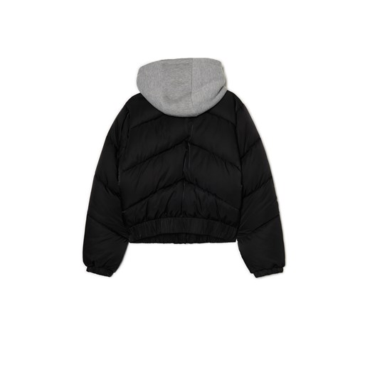 Cropp - Czarna pikowana kurtka z dresowym kapturem - czarny Cropp M Cropp