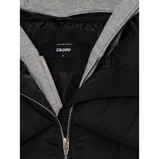 Cropp - Czarna pikowana kurtka z dresowym kapturem - czarny Cropp S Cropp