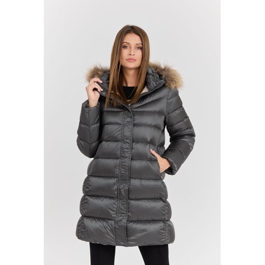 HETREGO Szara damska kurtka puchowa Leonie Quilted Woman Jacket With Detached Hood, Rozmiar 36 EU - 40 IT ze sklepu outfit.pl w kategorii Kurtki damskie - zdjęcie 177705690