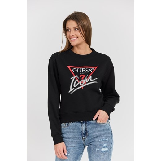 GUESS Czarna damska bluza Icon z dużym logo, Rozmiar XS ze sklepu outfit.pl w kategorii Bluzy damskie - zdjęcie 177706090