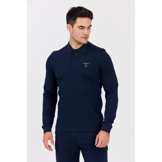 AERONAUTICA MILITARE Granatowy męski longsleeve polo, Rozmiar XXL ze sklepu outfit.pl w kategorii T-shirty męskie - zdjęcie 177706593