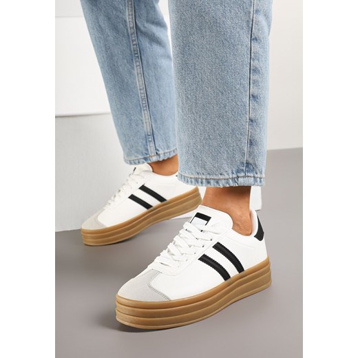 Biało-Czarne Sneakersy na Platformie z Minimalistycznymi Przeszyciami Teritha ze sklepu born2be.pl w kategorii Buty sportowe damskie - zdjęcie 177720012