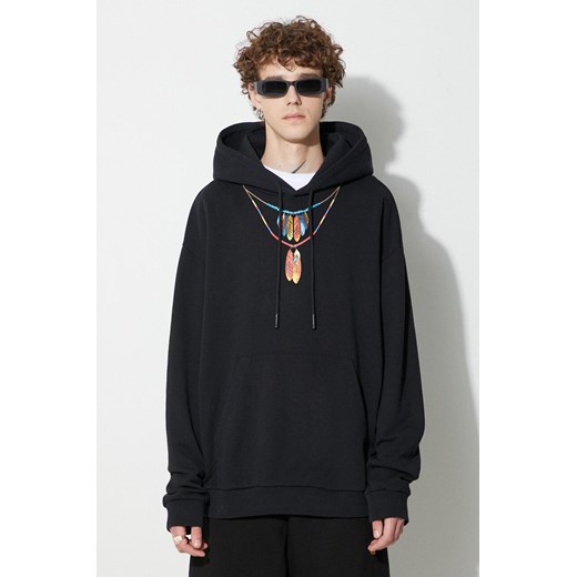 Marcelo Burlon bluza bawełniana Feather Necklace męska kolor czarny z kapturem z nadrukiem ze sklepu ANSWEAR.com w kategorii Bluzy męskie - zdjęcie 177728992