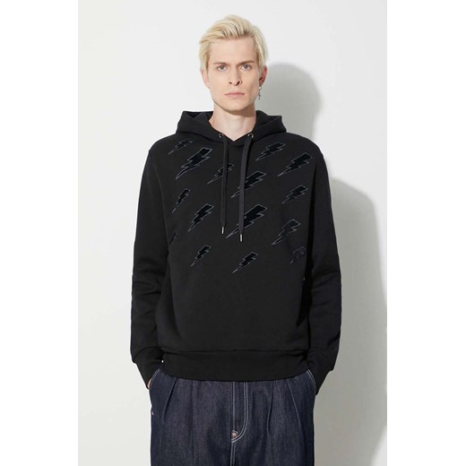 Neil Barett bluza bawełniana EASY BLOUSON DEGRADE&apos; RAIN BOLTS męska kolor czarny z kapturem z aplikacją PBJS224.V519S.1891 ze sklepu ANSWEAR.com w kategorii Bluzy męskie - zdjęcie 177729034