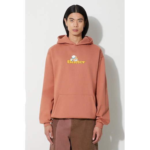 Butter Goods bluza Teddy Logo Pullover Hood męska kolor pomarańczowy z kapturem z nadrukiem BGQ3231304 ze sklepu ANSWEAR.com w kategorii Bluzy męskie - zdjęcie 177729040