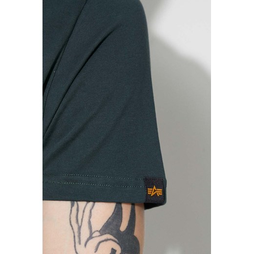 Alpha Industries t-shirt bawełniany Basic T Small Logo męski kolor turkusowy gładki 188505.353 ze sklepu ANSWEAR.com w kategorii T-shirty męskie - zdjęcie 177730020