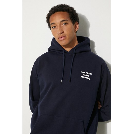 Drôle de Monsieur bluza bawełniana Le Hoodie Slogan męska kolor granatowy z kapturem z nadrukiem PERM-HO162-CO127-NY ze sklepu ANSWEAR.com w kategorii Bluzy męskie - zdjęcie 177730924
