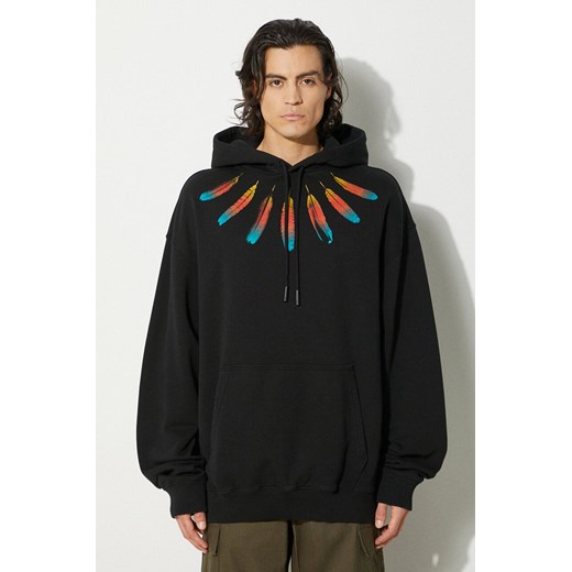 Marcelo Burlon bluza bawełniana Collar Feathers Comfy Hoodie męska kolor czarny z kapturem z nadrukiem CMBB106F24FLE0031084 ze sklepu ANSWEAR.com w kategorii Bluzy męskie - zdjęcie 177731302