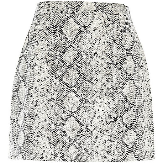 White snake print leather-look A-line skirt river-island szary 
