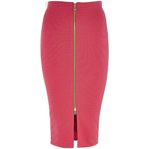 Pink zip front pencil skirt river-island czerwony 