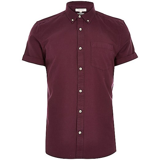 Dark purple short sleeve Oxford shirt river-island czerwony 