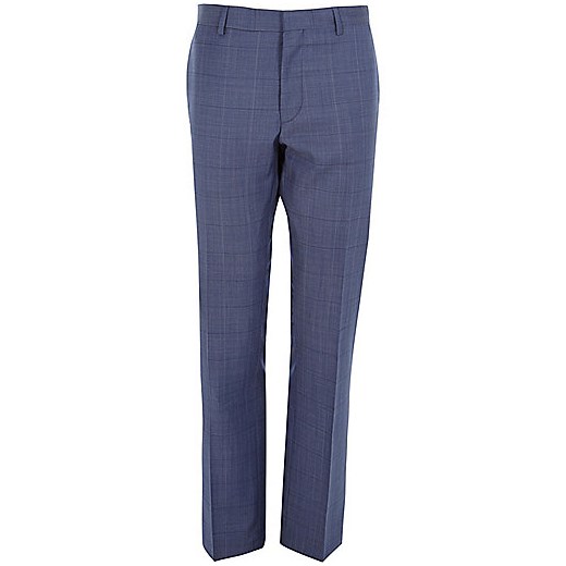 Blue check slim suit trousers river-island niebieski 