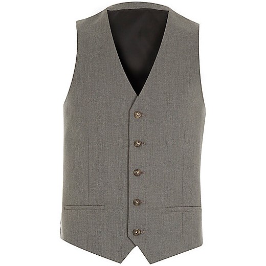 Grey slim suit waistcoat river-island szary 