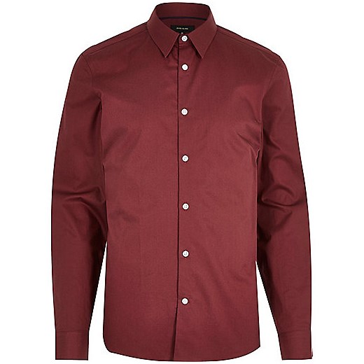 Red long sleeve shirt river-island czerwony Koszule casual męskie
