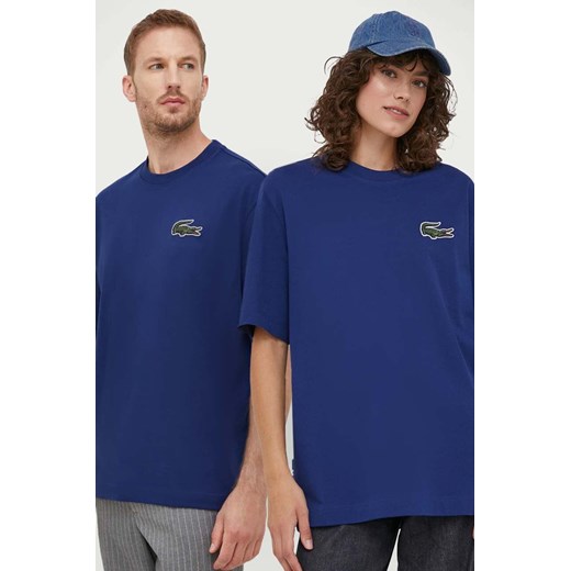 Lacoste t-shirt bawełniany kolor niebieski gładki ze sklepu ANSWEAR.com w kategorii T-shirty męskie - zdjęcie 177749273