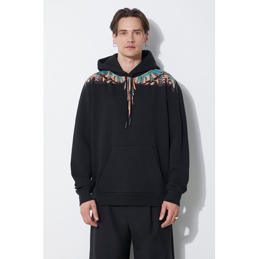 Marcelo Burlon bluza bawełniana Grizzly Wings Regular Hoodie męska kolor czarny z kapturem z nadrukiem CMBB007S24FLE0021020 ze sklepu ANSWEAR.com w kategorii Bluzy męskie - zdjęcie 177749444