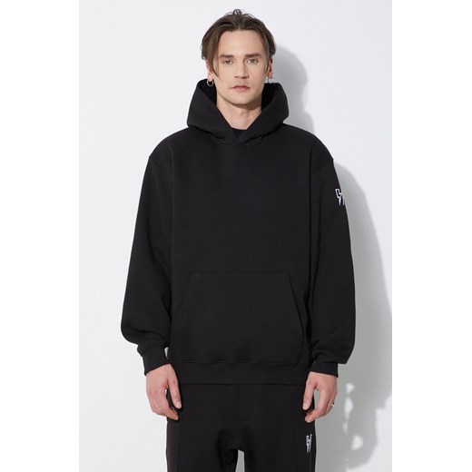 Neil Barrett bluza Easy Drop Shoulder Double Bolts Hoodie męska kolor czarny z kapturem gładka MY72212R-Y514-001N ze sklepu ANSWEAR.com w kategorii Bluzy męskie - zdjęcie 177749523