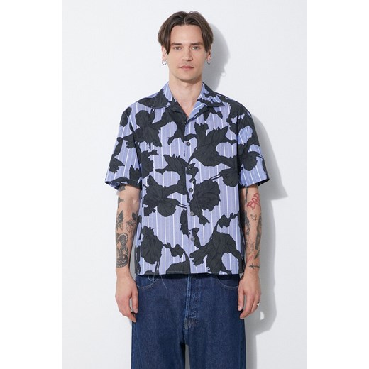 Neil Barrett koszula bawełniana Boxy Bold Flowers Print Short Sleeve Shirt męska kolor niebieski regular MY60214A-Y059-765N ze sklepu ANSWEAR.com w kategorii Koszule męskie - zdjęcie 177749662