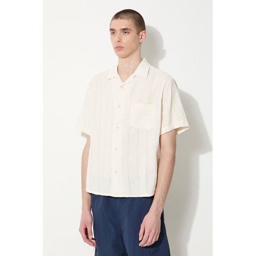 Corridor koszula Striped Seersucker męska kolor beżowy regular SS0014 ze sklepu ANSWEAR.com w kategorii Koszule męskie - zdjęcie 177749681