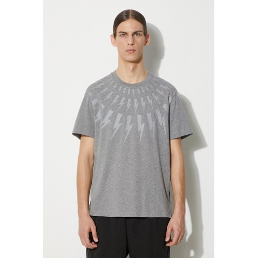 Neil Barrett t-shirt bawełniany Fairisle Thunderbolt Slim męski kolor szary z nadrukiem MY70007S-Y524-756N ze sklepu ANSWEAR.com w kategorii T-shirty męskie - zdjęcie 177751013