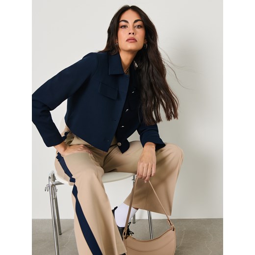 Sinsay - Krótki żakiet z kołnierzykiem - granatowy Sinsay L Sinsay