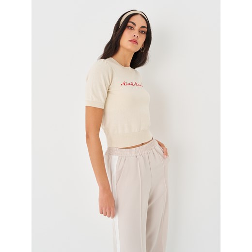 Sinsay - Spodnie wide leg z lampasem - kremowy Sinsay XS Sinsay