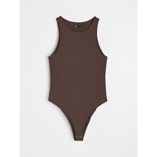 Sinsay - Body basic z okrągłym dekoltem - brązowy Sinsay XXS Sinsay