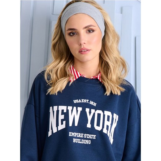 Sinsay - Bluza z napisem New York - granatowy Sinsay S okazja Sinsay