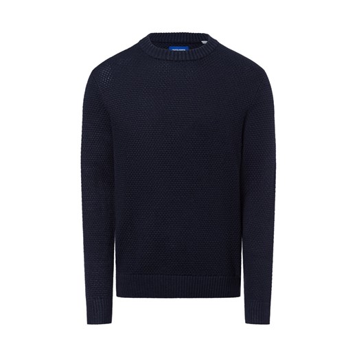 Jack & Jones Męski sweter z dzianiny - Joreaton Mężczyźni Bawełna granatowy wypukły wzór tkaniny ze sklepu vangraaf w kategorii Swetry męskie - zdjęcie 177788482