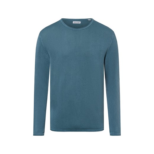 Jack & Jones Męski sweter z dzianiny - JJEleo Mężczyźni Bawełna niebieski jednolity ze sklepu vangraaf w kategorii Swetry męskie - zdjęcie 177788611