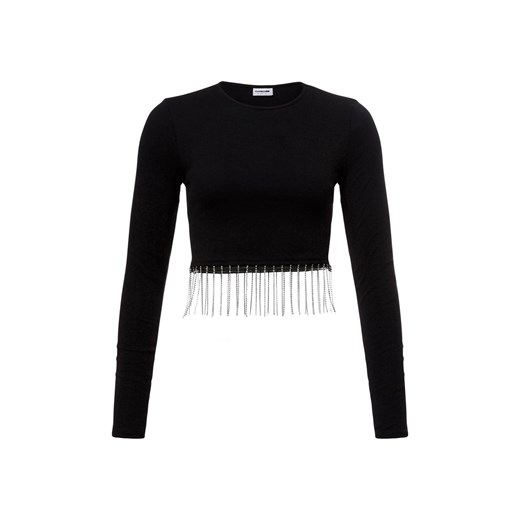 Noisy May Damska koszulka z długim rękawem - NMMaya Kobiety Bawełna czarny jednolity ze sklepu vangraaf w kategorii Bluzki damskie - zdjęcie 177788622