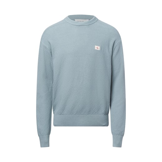 Calvin Klein Jeans Męski sweter z dzianiny Mężczyźni Bawełna niebieski jednolity ze sklepu vangraaf w kategorii Swetry męskie - zdjęcie 177788683